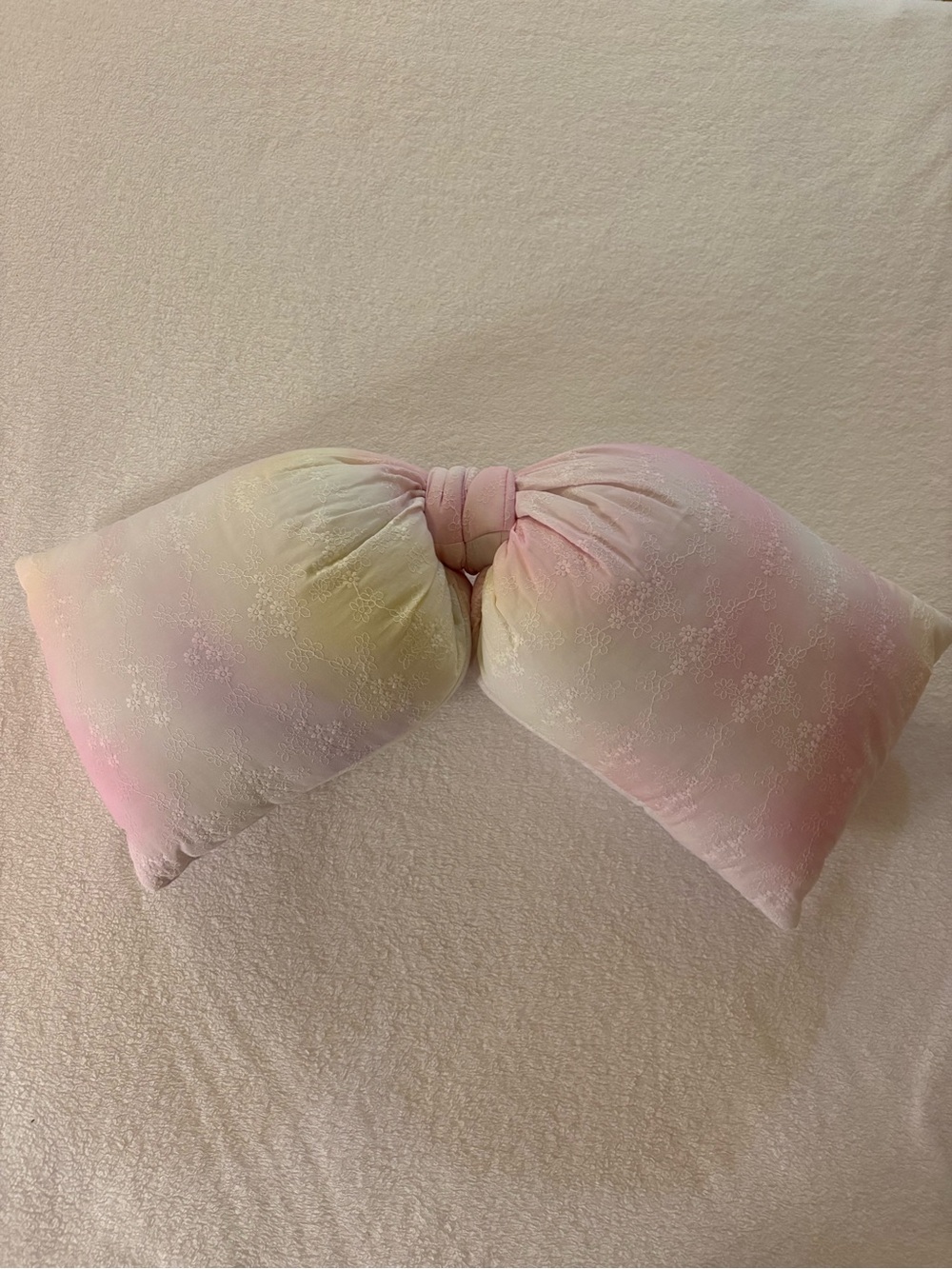 LoveShackFancy Pastel Flower Tie-dye Pink Yellow Oversized Bedrest Bow Pillow
